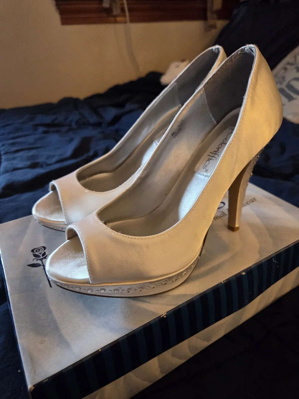 White Dyeable Satin Peep-Toe High Heels By Colorifics